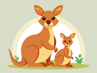 Mère kangourou avec son bébé, mignon animal famille vecteur illustration 
