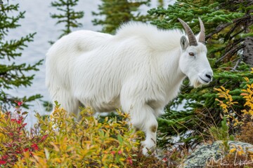 Obraz premium An image portraying a mountain goat gracefully navigating steep cliffs, displaying its impressive climbing and adaptability skill