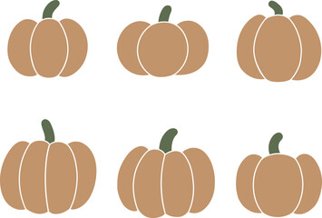 Vector illustration Pumpkin set. Hand drawn silhouette of pumpkins isolated on a transparent background