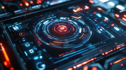Obraz premium Futuristic Interface with Glowing Red and Blue Lights.