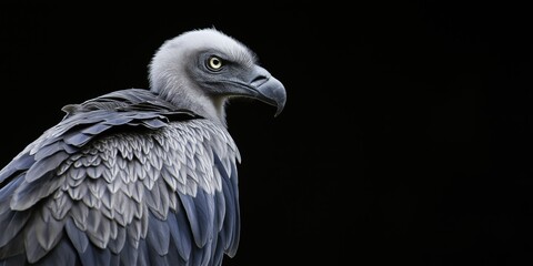 Fototapeta premium Photo of a vulture isolated against a black background, emphasising the vulture's majestic features. Wildlife and conservation concept, space for copy.
