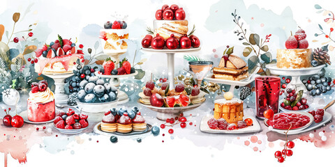 A delicious dessert table adorned with festive decorations.