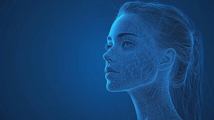 Obraz premium Digital Illustration of a Female Figure in Technical Blueprint Style with Detailed Wireframe Design Highlighting Futuristic Mechanical and Anatomical Features in Conceptual Art