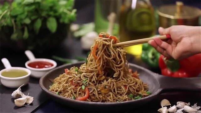 Chili Garlic Noodles - Hakka Noodles deliver a spicy, savory burst of flavor with every bite, combining chili heat and garlic aroma for a delicious take on classic Hakka cuisine.