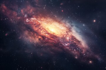 Fototapeta premium Colorful spiral galaxy in deep space with stars and glowing dust