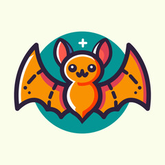 Bat icon illustration, colorful, flat, simple, no gradient style, modern logo. suitable for halloween events, etc.