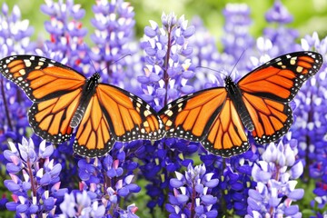 Obraz premium An image of a garden alive with vibrant butterflies fluttering among colorful flowers, showcasing the delicate and intricate beauty of these winged creature