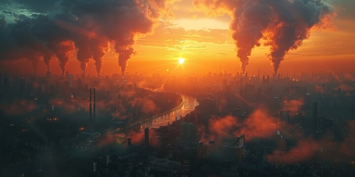 Severe air pollution from industrial emissions, affecting health and climate, underscoring the need for clean energy