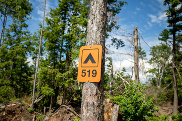 A sign indicating a backcountry campsite in an Ontario Provincial Park.