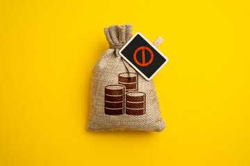 Money bag and NO sign. Freezing money. Blocking the account. Seizure of assets. Insolvency. Lack of...