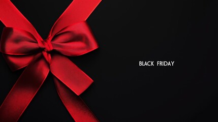 red ribbon on black background with copy space for text. black Friday
