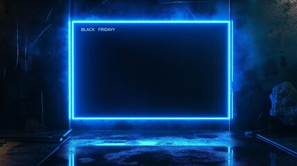 Neon lamp illuminated sign of Black Friday logo for decoration and covering on the wall background.