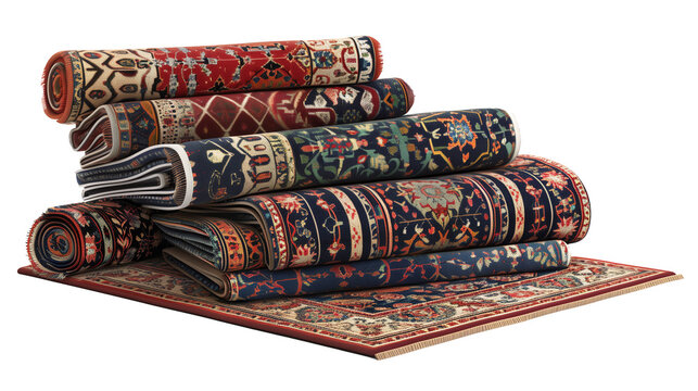 Stack of carpets on a transparent background. PNG image.