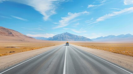 A white car is driving down a dirt road in a desert