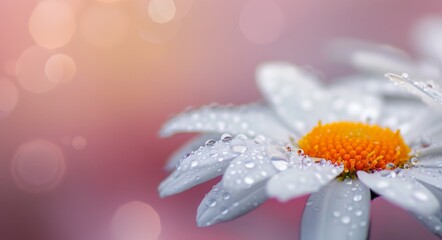 Fototapeta premium Close-Up Of Dewy Daisy Flower Glowing In Morning Light