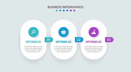 Horizontal progress bar featuring 3 arrow-shaped elements, symbolizing three six stages of business strategy and progression. Clean timeline infographic design template. Vector for presentation