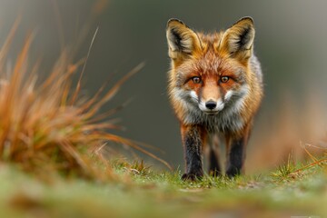 An image of a red fox kit playing and pouncing in a grassy meadow, its youthful curiosity and boundless energy on full displa