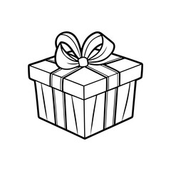 Gift box icon. Drawn gift box with bow. Linear gift box icon. Vector illustration