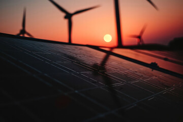 An image portraying renewable energy sources like wind turbines and solar panels, representing the transition towards sustainable energy systems to combat climate chang