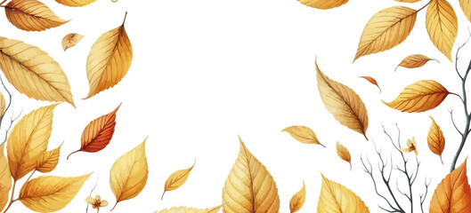 Obraz premium Autumn leaf border.Falling leaves.Leaf fall.Autumn flying leaves.Watercolor leaves in the wind.Autumn leaves seamless border
