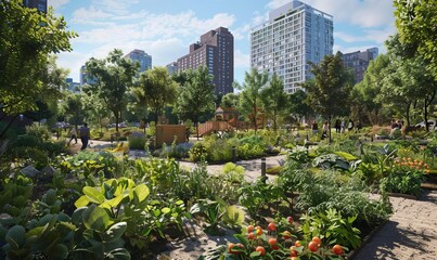 Sustainable urban gardens revitalizing city landscapes with lush greenery and community engagement