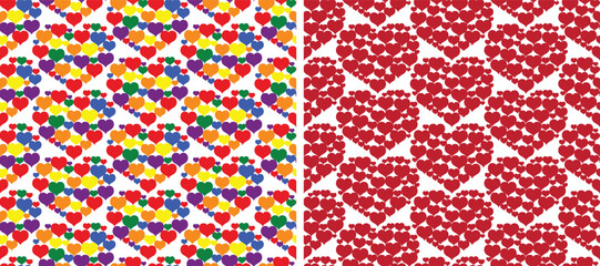 LGBT hearts seamless background pattern, community and family loving living together concept, cute colorful motif for textile and decoration and celebration