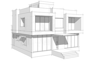 Modern house sketch 3d rendering