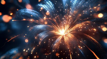 Colorful and vibrant digital fireworks vividly illuminating the dark background, creating a dynamic explosion of sparks