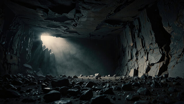 light from a hole in the ceiling of the dark cave