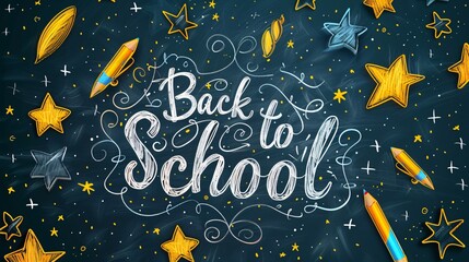 back to school text poster on chalkboard