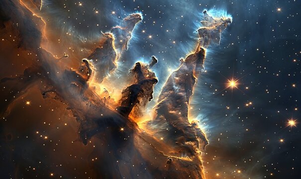 Fototapeta The Pillars of Creation in the Eagle Nebula, towering columns of interstellar gas and dust where stars are born amidst cosmic splendor