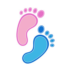 Foot prints icon. Pink and blue baby footprints icon, symbolizing boy or girl. Vector illustration