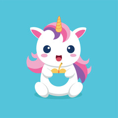 cute unicorn eats ramen surprised face vector isolated