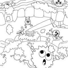 Bacterias huyendo del cepillado de dientes para colorear