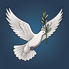 Fototapeta premium Simple dove flying with open wings, holding an olive branch. International Peace Day Vector illustration 