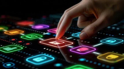 Fototapeta premium AI, Machine learning, robot hand ai artificial intelligence assistance human touching on big data network connection Lock icon and internet network security technology. ai generated
