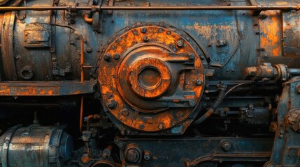 Close-up of a Rusty Steam Locomotive Engine