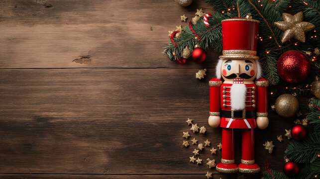 A wooden background with a nutcracker on it