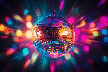 Obraz premium Colorful disco mirror ball nightclub sphere light.