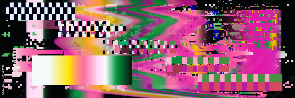 Fototapete glitched screen with colorful random neon pixel noise and flickers.