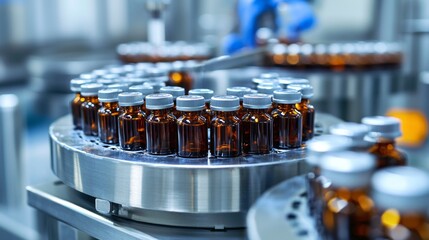 Pharmaceutical Production Line with Technicians in Factory