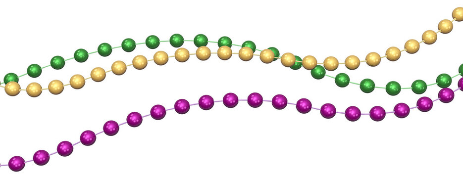 Mardi Gras beads over a transparent background. 3D render.