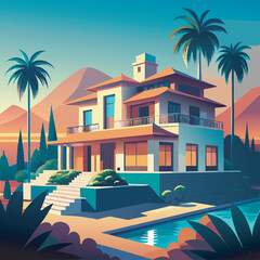 Fototapeta premium Luxury House Vector Colorful Illustration