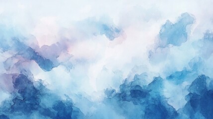 Fototapeta premium Abstract watercolor painting of a dreamy sky with blue, white, and purple hues.