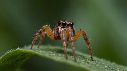 lovely macro closeup of a spider moving smoothly on a leaf