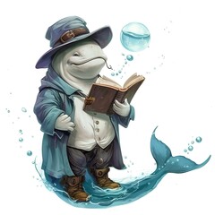 Beluga Whale Enchanter Occupation fantasy animal cartoon isolated whitebackground