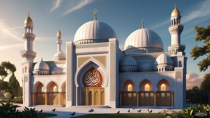 Obraz premium 3D illustration of a magnificent mosque,