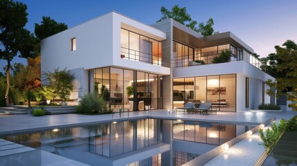 Obraz premium Modern House with Pool and Garden
