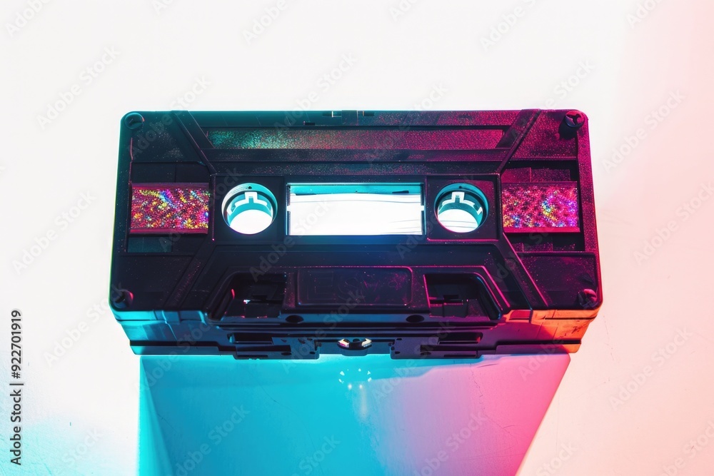 Aufkleber Close-up shot of a cassette tape on a table, ideal for use in music-related contexts