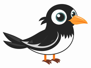 Dessin animé pie noir et blanc dans un style plat. Image pour livre éducatif pour enfants et encyclopédie ornithologique. Oiseau européen commun. Icône simple. Mignon oiseau coloré. Élément de concept